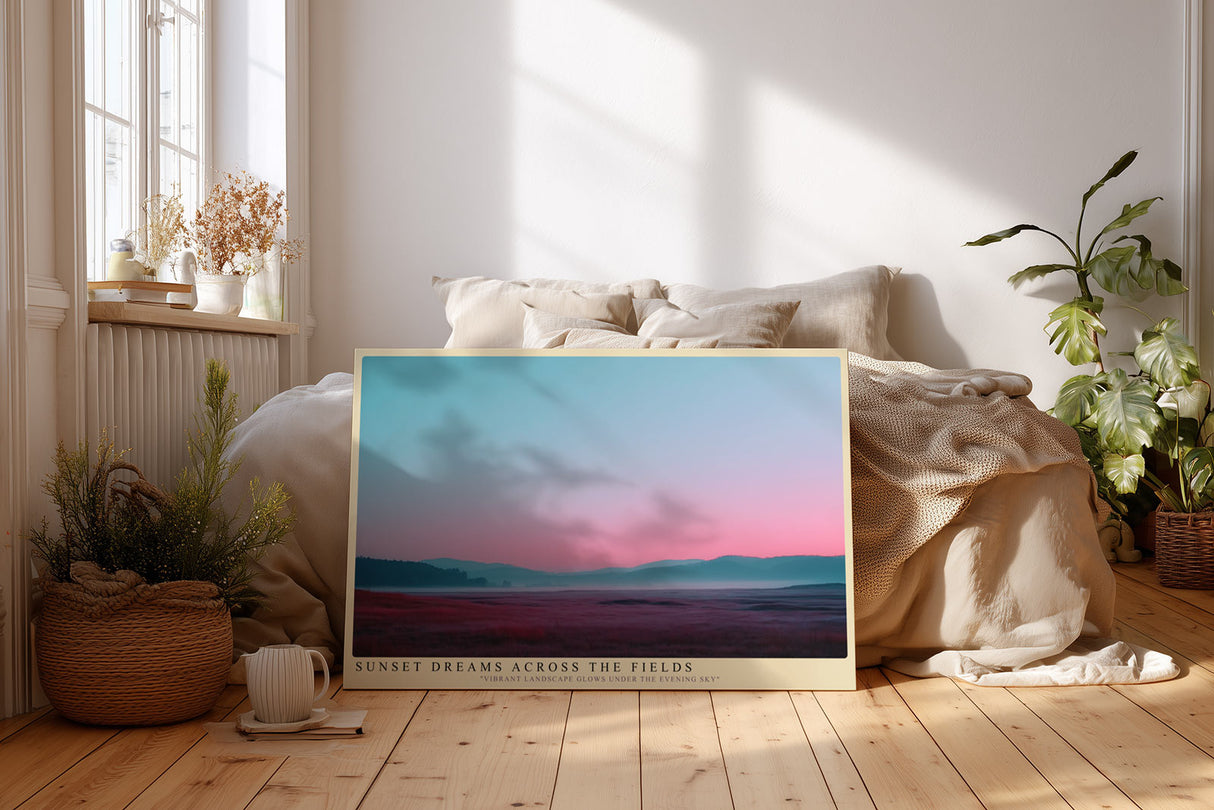 Paul Sinus Wandbild Sunset Dreams Across the Fields – Farbharmonische Landschaft mit Feldern im Abendlicht, Symbol für Frieden und Naturverbundenheit