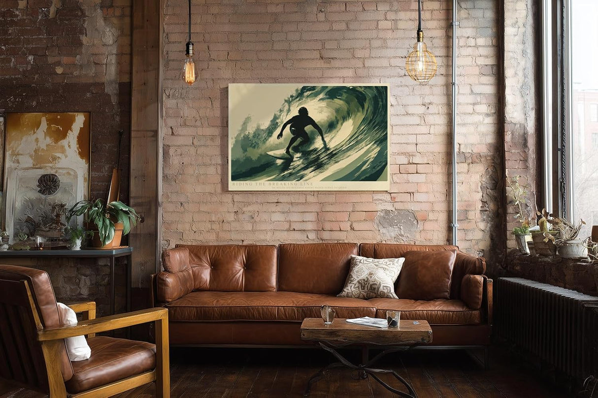 Paul Sinus Wandbild 120x80cm Surfer in kraftvoller Welle moderne Wassersport Kunst mit dynamischer Bewegung