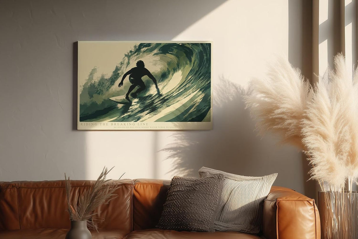 Paul Sinus Wandbild 120x80cm Surfer in kraftvoller Welle moderne Wassersport Kunst mit dynamischer Bewegung