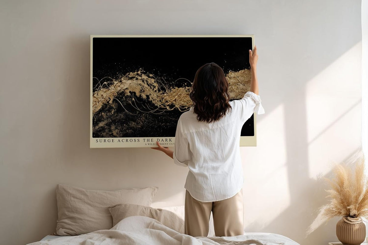 Paul Sinus Wandbild 120x80cm Surge Across the Dark Goldene Abstrakte Wellen Kunst auf Schwarz Modernes Luxus Wandbild 120x80cm