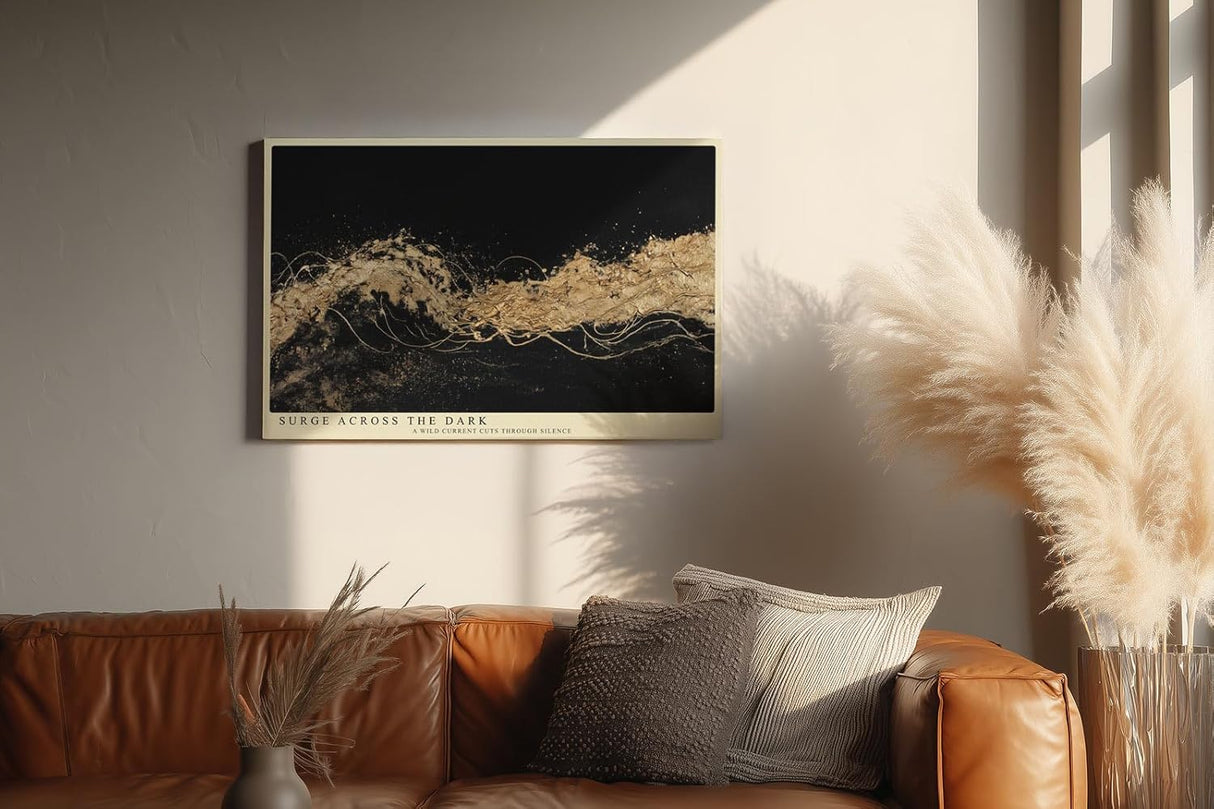 Paul Sinus Wandbild 120x80cm Surge Across the Dark Goldene Abstrakte Wellen Kunst auf Schwarz Modernes Luxus Wandbild 120x80cm