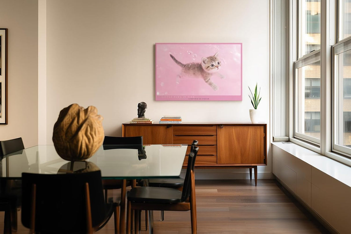 Paul Sinus Wandbild 120x80cm süßes Kätzchen rosa Hintergrund niedliche Katze Tiermotiv Pastellfarben modernes Tierbild dekorative Wanddekoration für Kinderzimmer Wohnzimmer Schlafzimmer