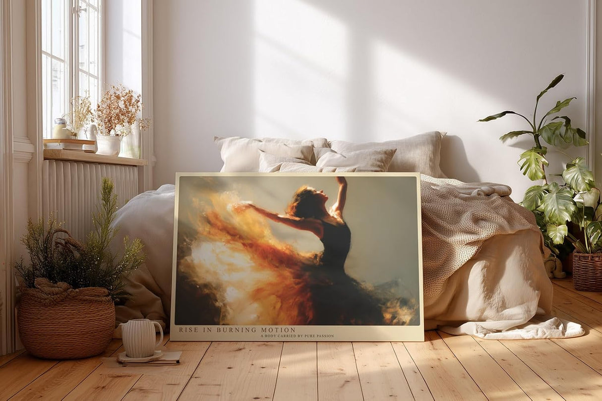 Paul Sinus Wandbild 120x80cm tanzende Frau abstrakte Bewegung moderne Kunst in warmen Farben dynamische Tanz Illustration stilvolle Wanddekoration fuer Wohnzimmer Büro