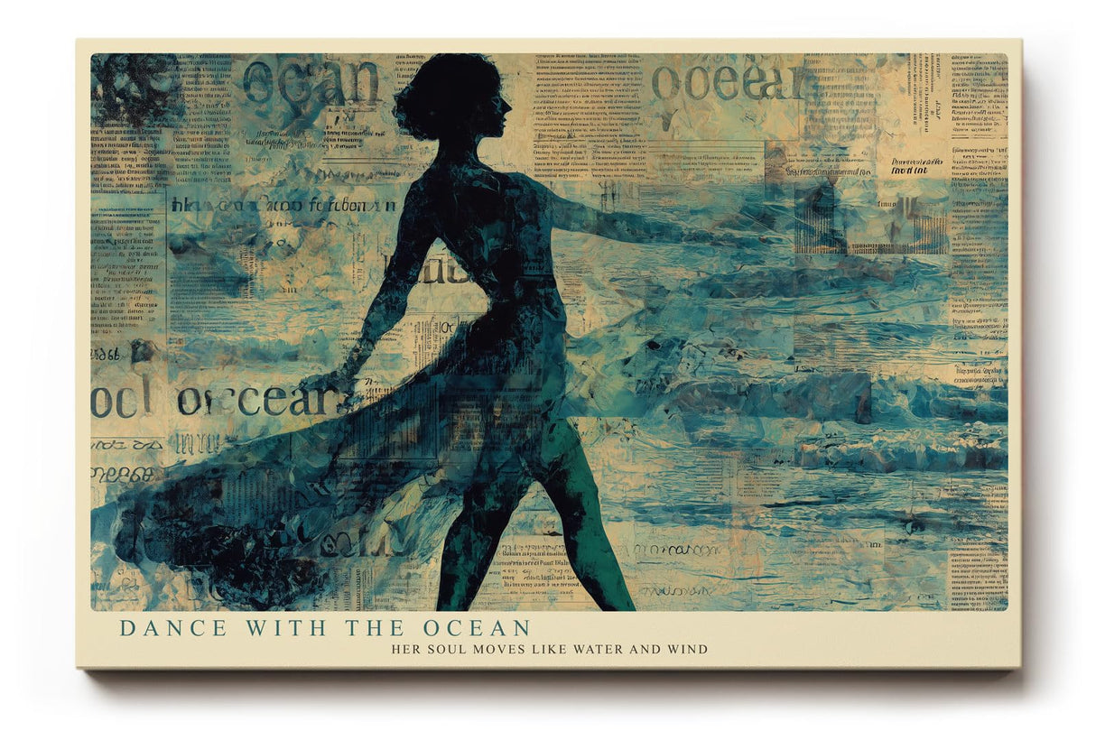 Paul Sinus Wandbild 120x80cm Tanzende Frau am Meer Abstrakte Ozean Kunst in Blau Wanddekoration