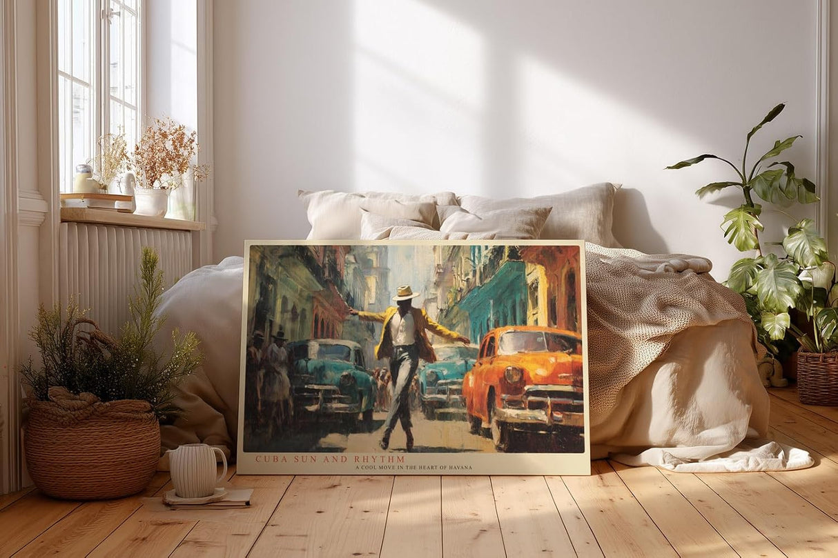 Paul Sinus Wandbild 120x80cm Tanzender Mann in Havanna Retro Stadt Szene Kunst Wanddekoration