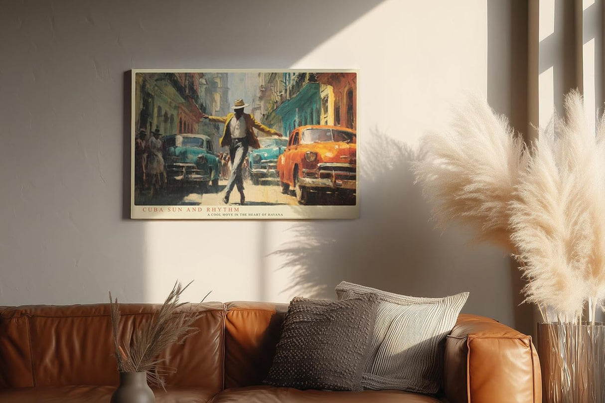 Paul Sinus Wandbild 120x80cm Tanzender Mann in Havanna Retro Stadt Szene Kunst Wanddekoration