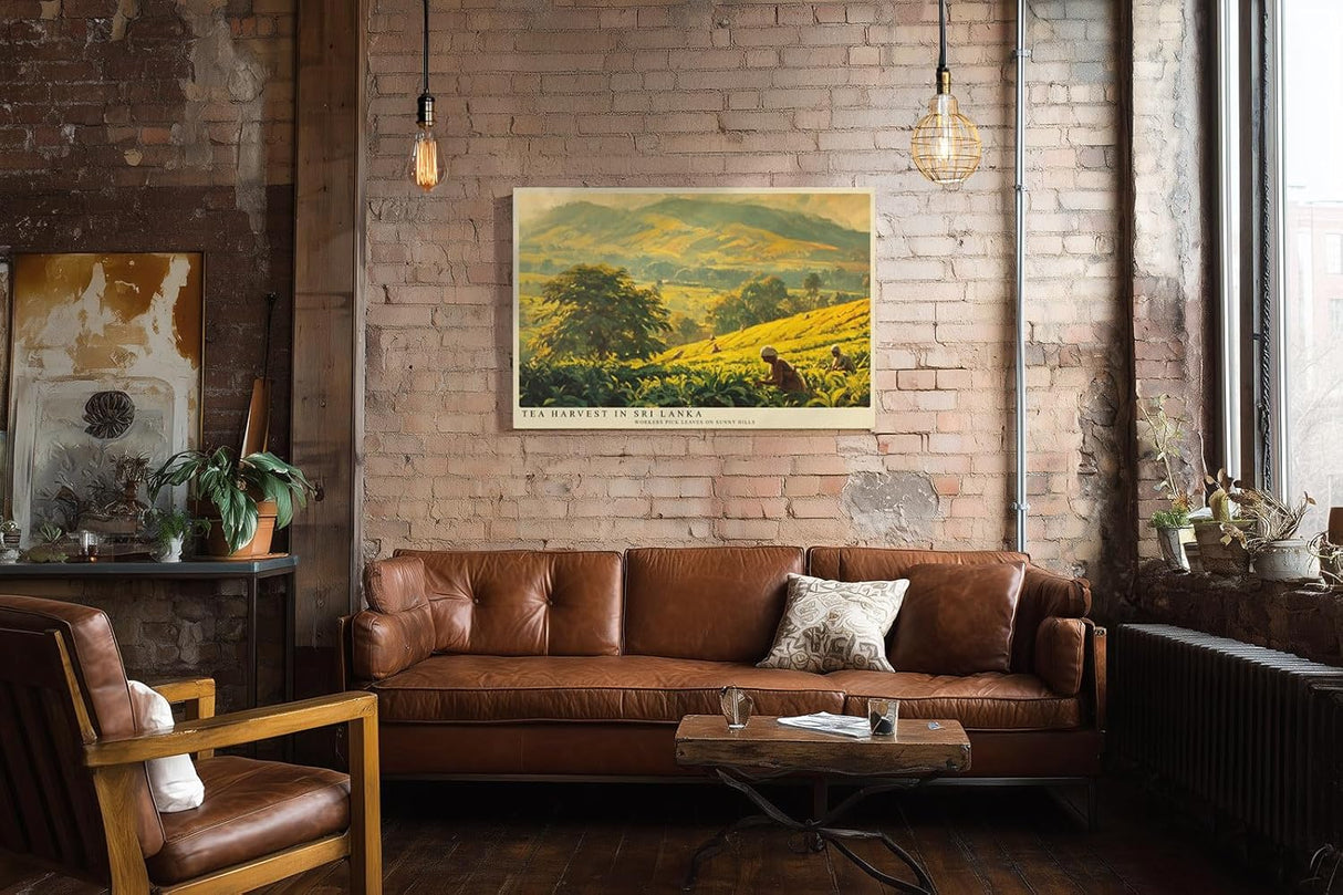 Paul Sinus Wandbild 120x80cm Teeernte in Sri Lanka – Weite Landschaft mit Plantagen und traditioneller Arbeit