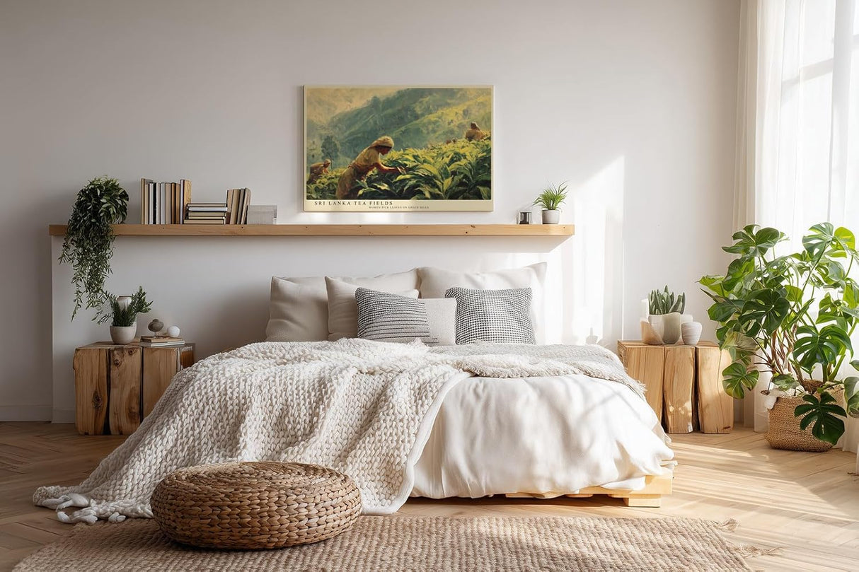 Paul Sinus Wandbild 120x80cm Teeplantagen in Sri Lanka – Ruhige Landschaft mit traditioneller Erntearbeit in grünen Hügeln