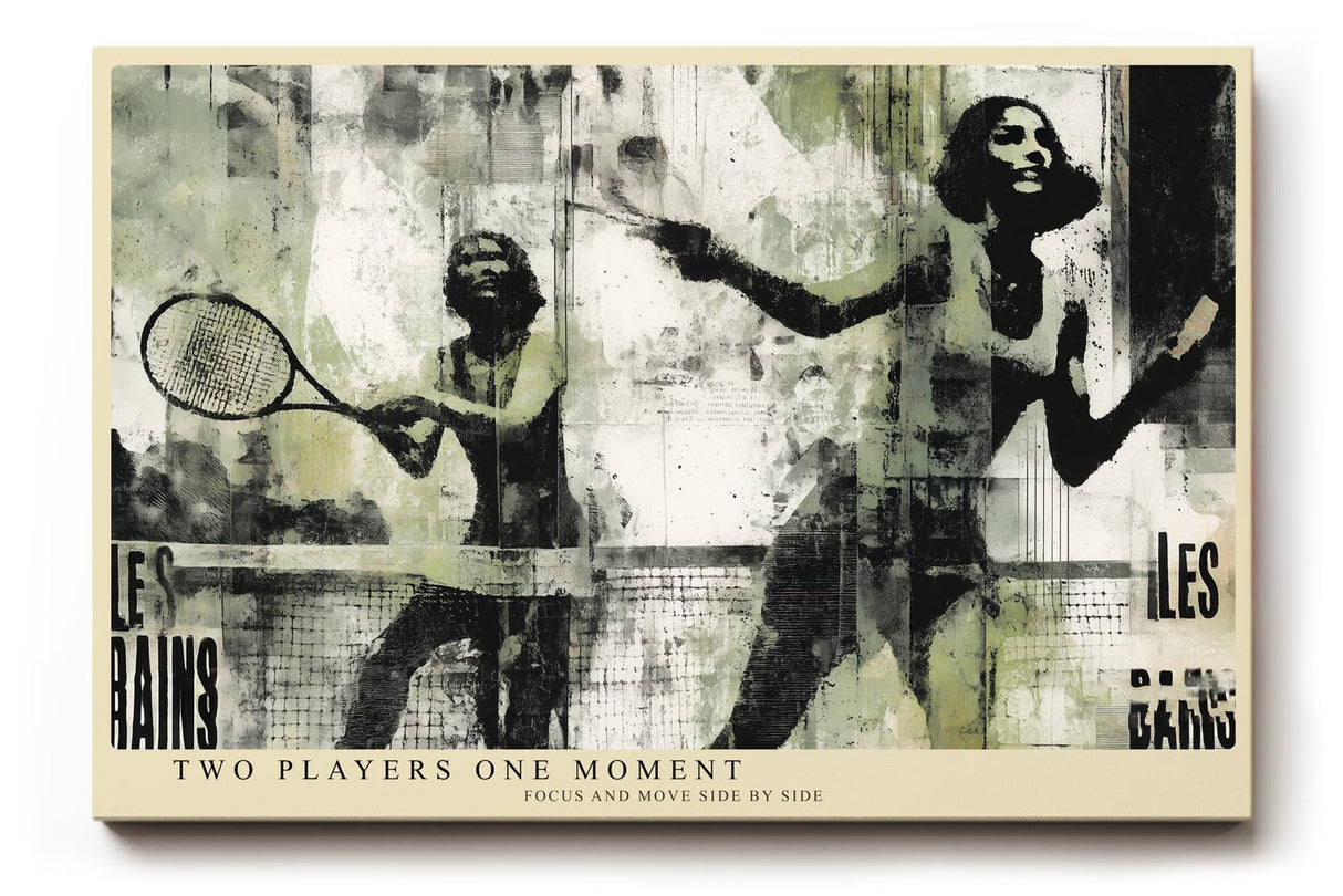 Paul Sinus Wandbild 120x80cm Tennis Kunst Collage Vintage Sportmotiv in Schwarz Beige für Wohnzimmer Büro und Fitnessraum