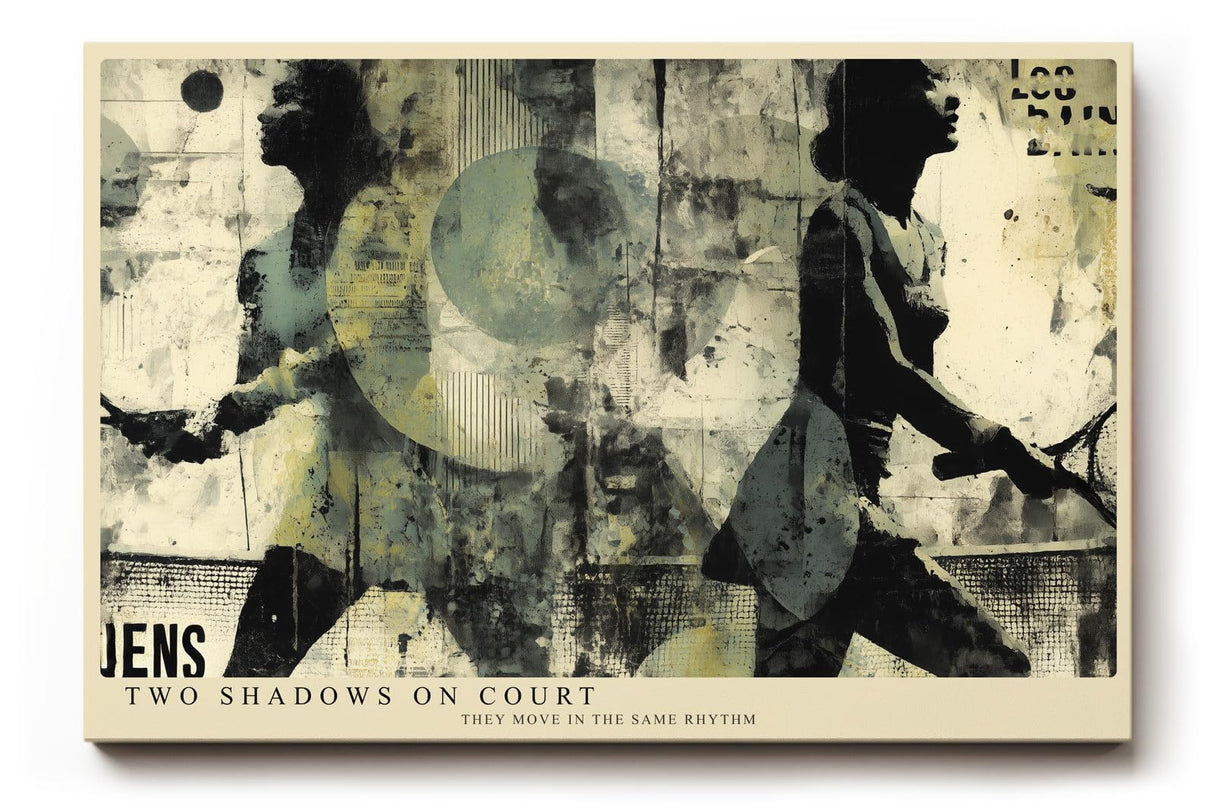 Paul Sinus Wandbild 120x80cm Tennis Spielerinnen Kunst Collage Modernes Sportmotiv in Beige Grau für Wohnzimmer Büro Fitnessraum