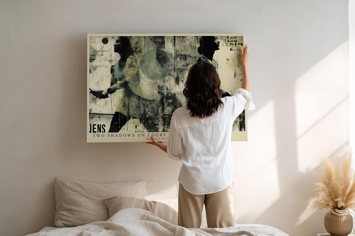 Paul Sinus Wandbild 120x80cm Tennis Spielerinnen Kunst Collage Modernes Sportmotiv in Beige Grau für Wohnzimmer Büro Fitnessraum