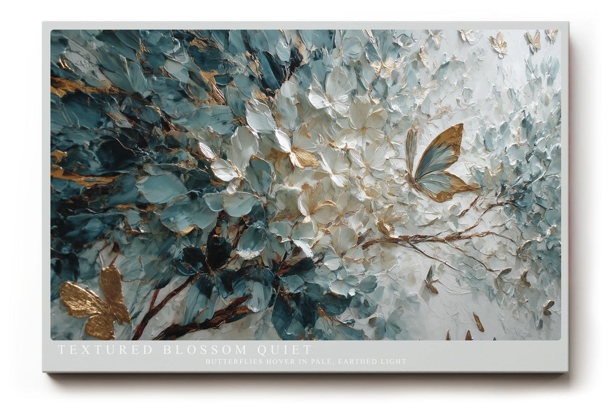 Paul Sinus Wandbild 120x80cm Textured Blossom Quiet Blumenrelief mit Schmetterlingen Elegante Natur Kunst fuer Wohnzimmer Schlafzimmer und Büro