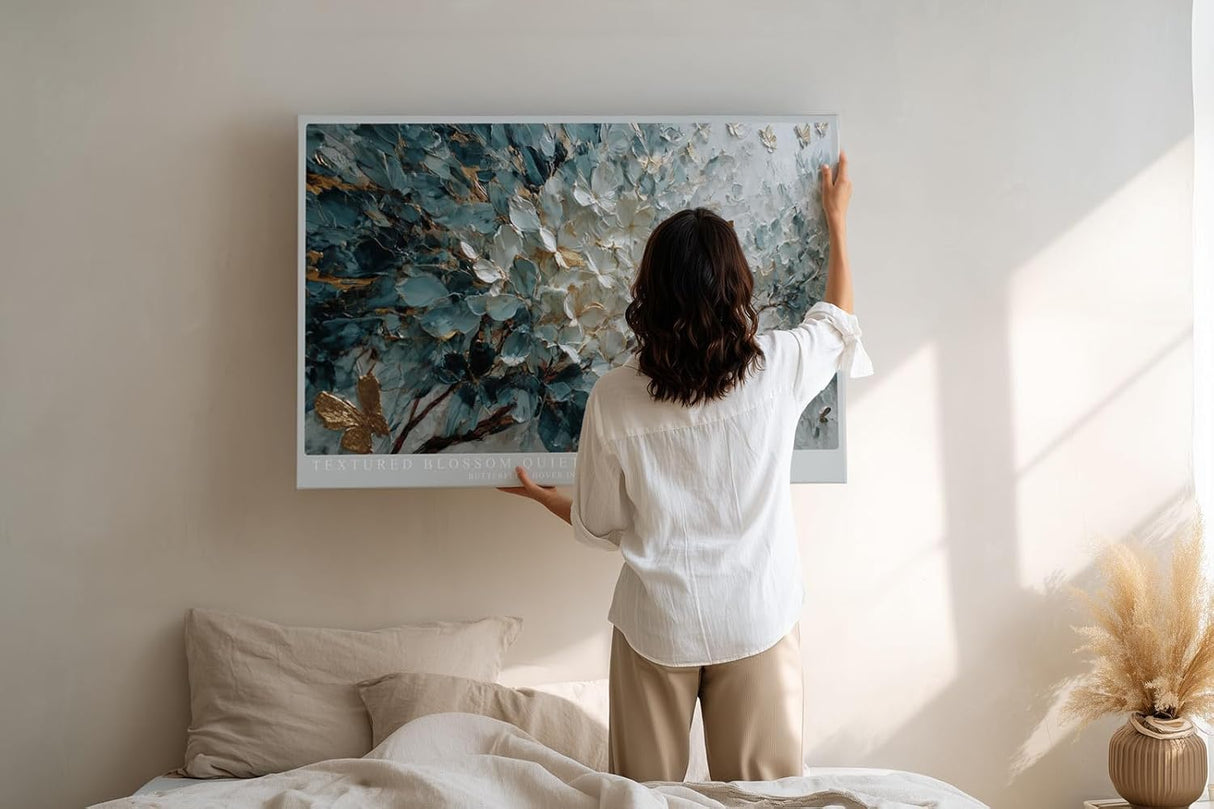 Paul Sinus Wandbild 120x80cm Textured Blossom Quiet Blumenrelief mit Schmetterlingen Elegante Natur Kunst fuer Wohnzimmer Schlafzimmer und Büro