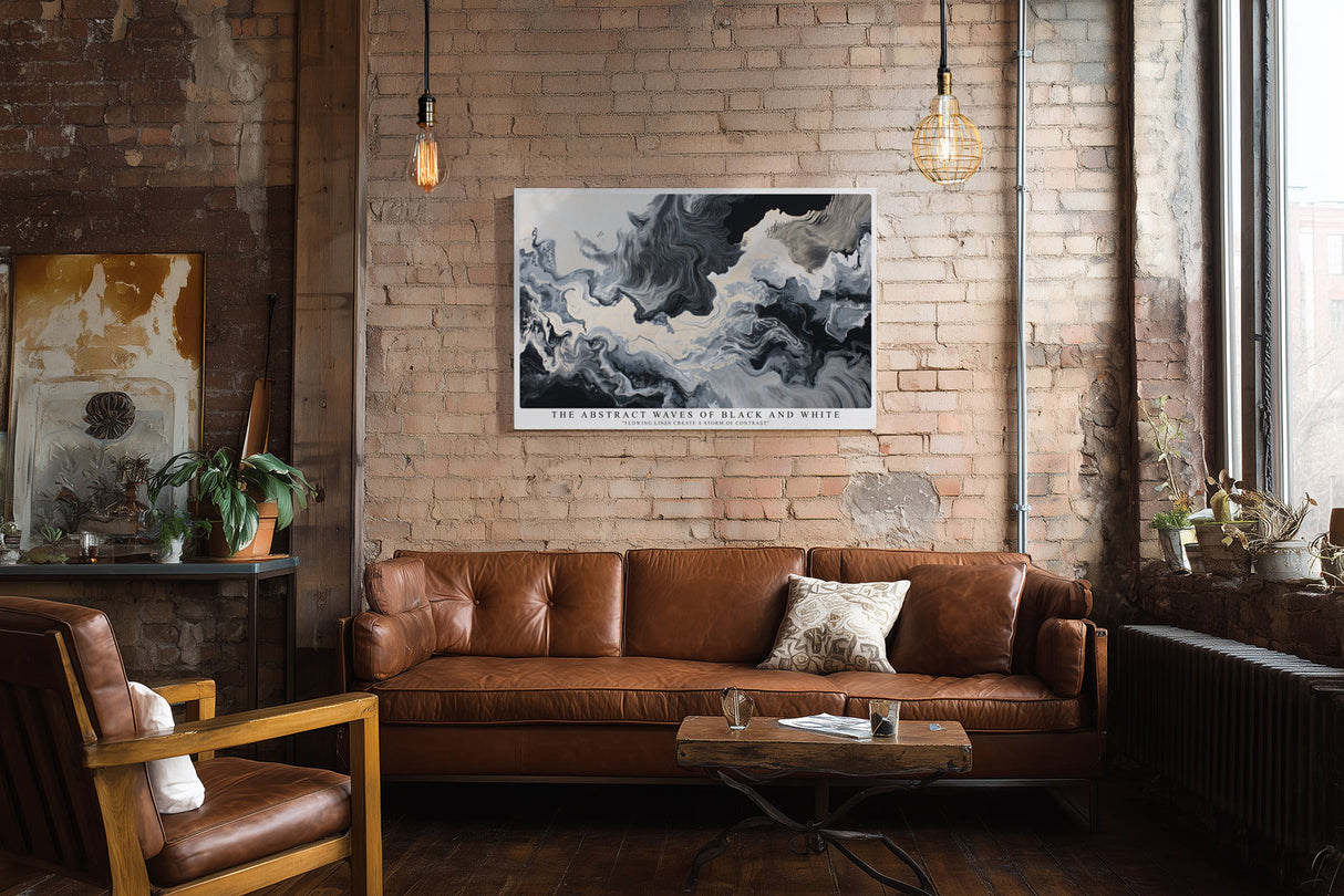 Paul Sinus Wandbild The Abstract Waves of Black and White Flowing Lines Create a Storm of Contrast