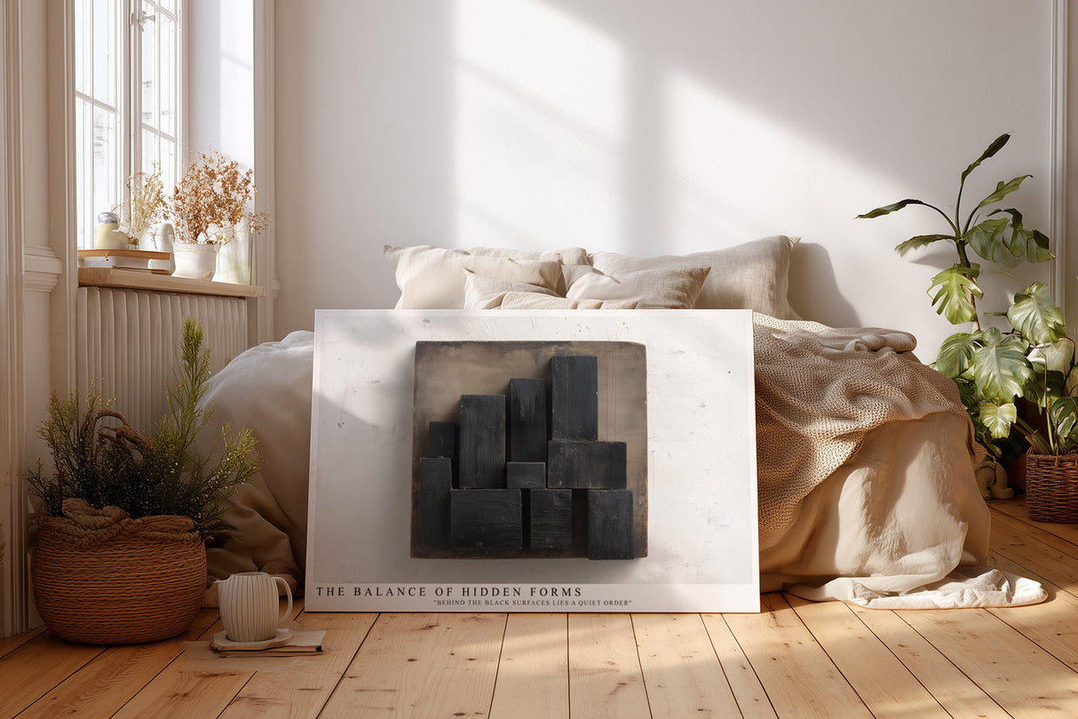 Paul Sinus Wandbild The Balance of Hidden Forms Abstract Geometric Depth in Black and Wood Texture