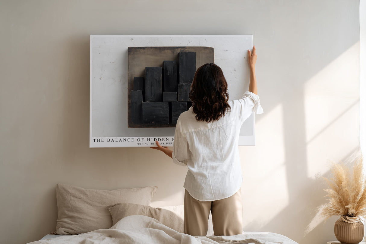 Paul Sinus Wandbild The Balance of Hidden Forms Abstract Geometric Depth in Black and Wood Texture