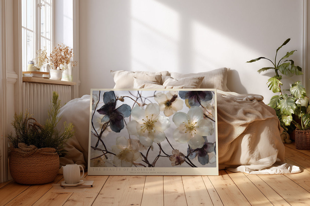 Paul Sinus Wandbild The Beauty of Blossoms – filigrane Blüten in zarten Weiß- und Blautönen symbolisieren Reinheit und Vergänglichkeit