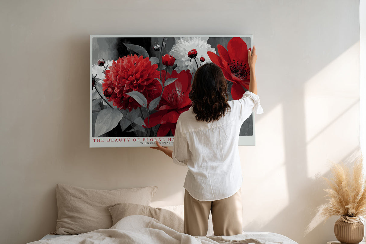 Paul Sinus Wandbild The Beauty of Floral Harmony farbenprächtiges Blumenmotiv in Rot und Grau mit moderner Ausdruckskraft