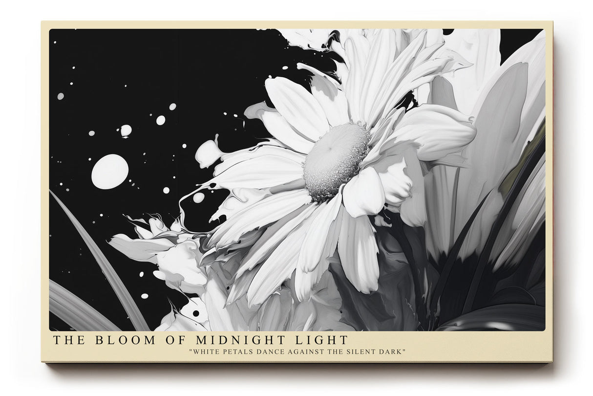 Paul Sinus Wandbild The Bloom of Midnight Light Künstlerisches Schwarz-Weiß-Motiv einer Blüte im Kontrast aus Licht und Dunkelheit – Symbol für Reinheit und Stärke.