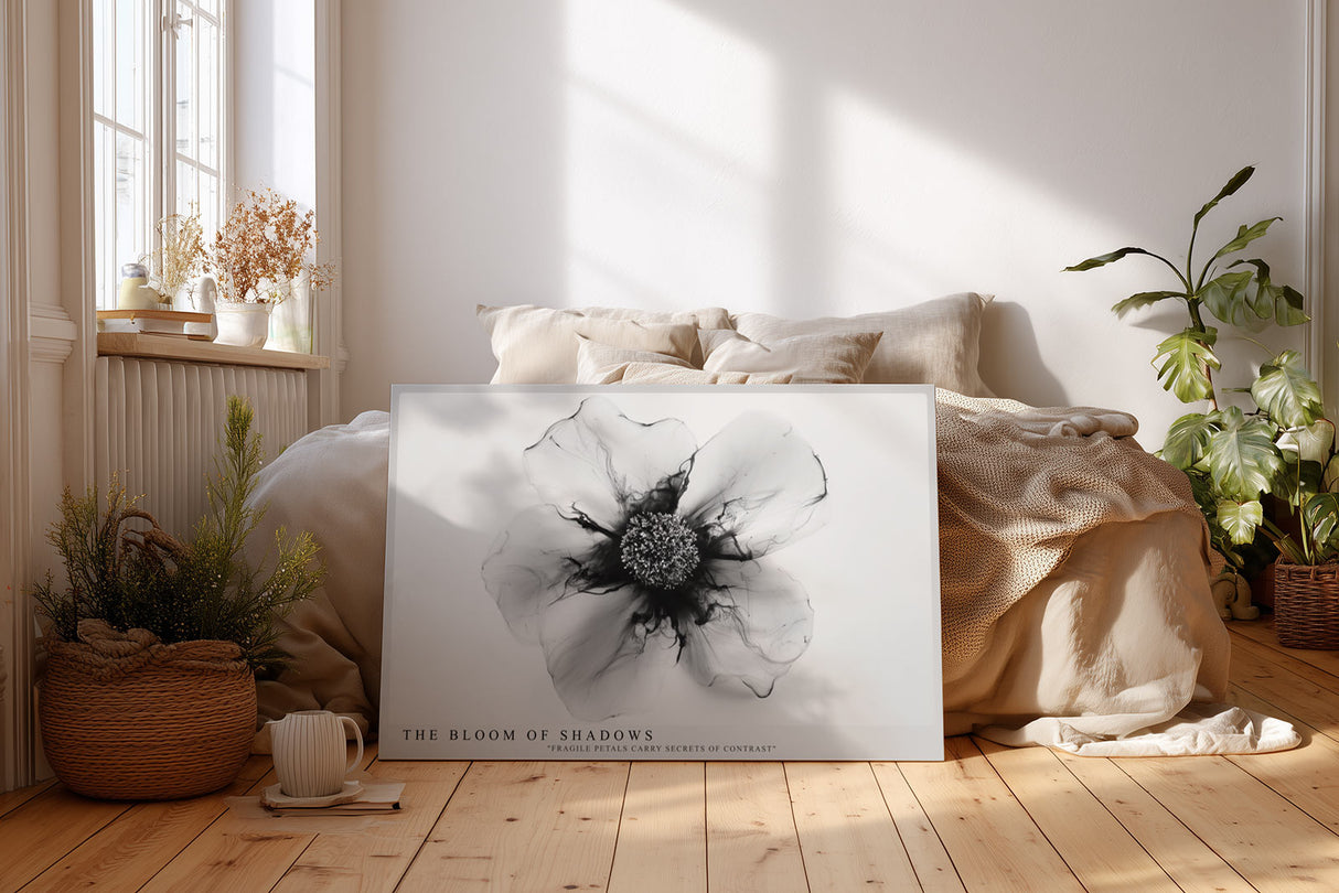 Paul Sinus Wandbild The Bloom of Shadows abstrakte Blüte in Schwarz Weiß mit feinen Linien und faszinierendem Kontrast