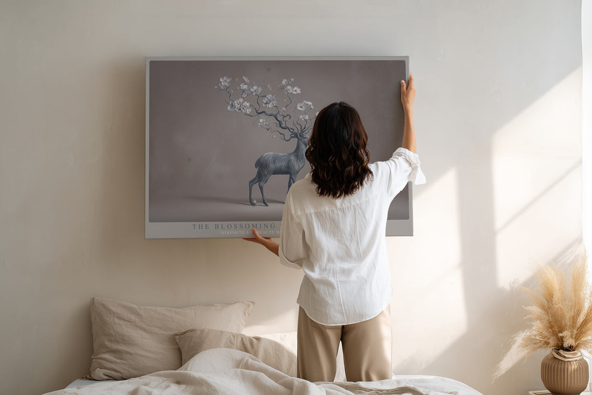 Paul Sinus Wandbild The Blossoming Spirit of Nature Deer with Floral Antlers in Gentle Balance
