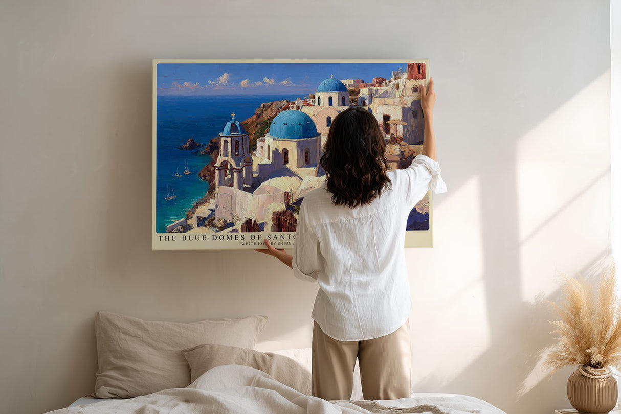 Paul Sinus Wandbild The Blue Domes of Santorini White Houses Shine Above the Azure Sea