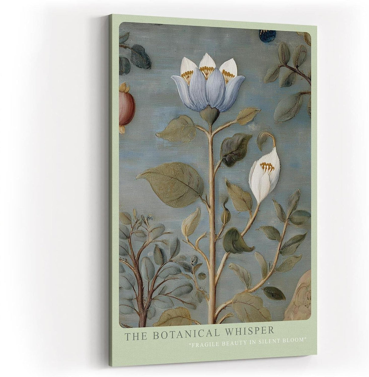 Paul Sinus Wandbild in 40x60cm The Botanical Whisper Feine botanische Illustration einer blauen Blüte mit Blättern auf dezentem Hintergrund