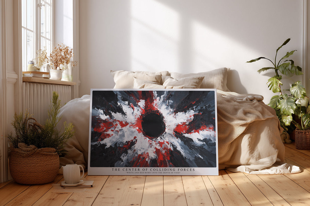 Paul Sinus Wandbild The Center of Colliding Forces Explosion of Energy in Black White and Red