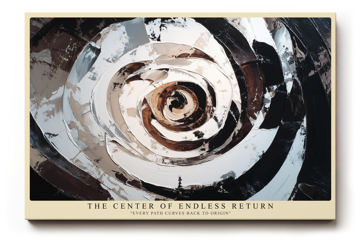 Paul Sinus Wandbild The Center of Endless Return – Abstrakte Bewegung und kraftvolle Tiefe in monochromer Struktur