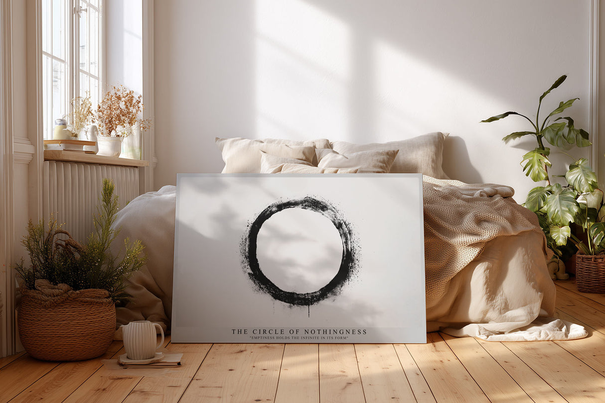 Paul Sinus Wandbild The Circle of Nothingness – minimalistischer schwarzer Kreis auf Weiß symbolisiert Leere, Meditation und das Unendliche