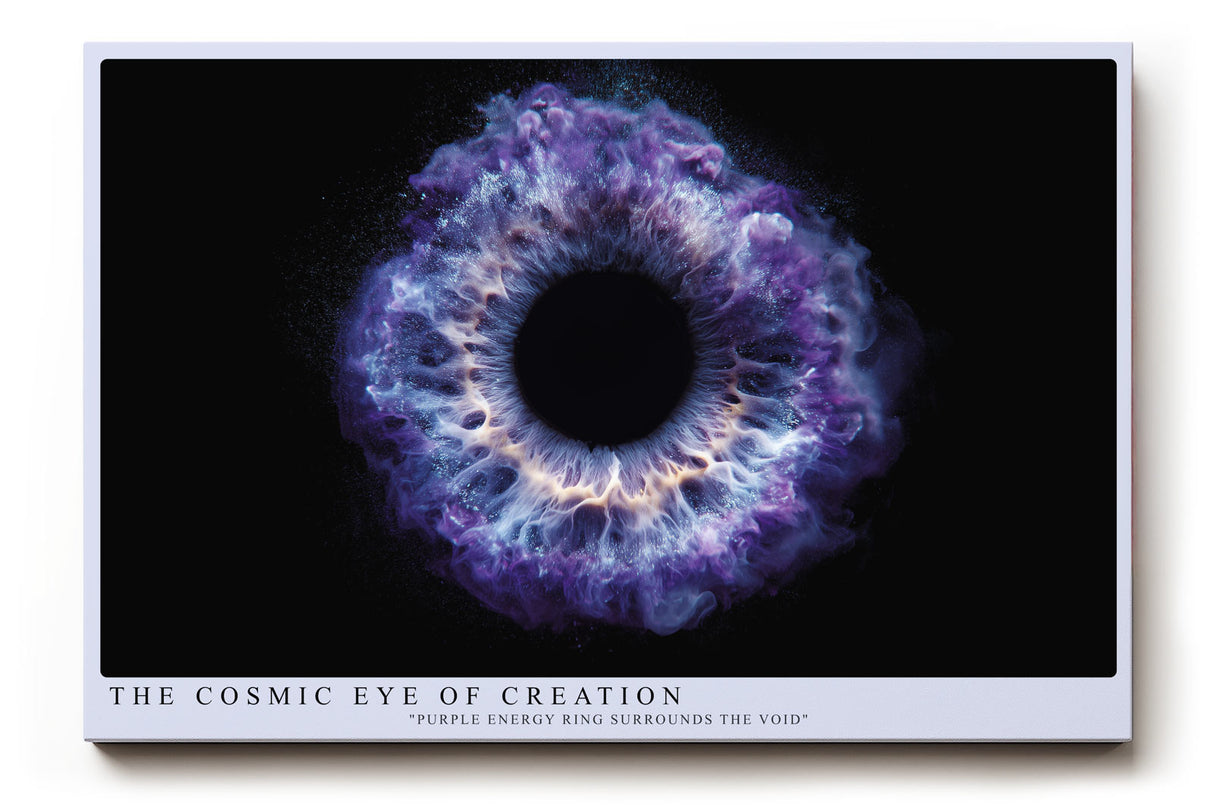 Paul Sinus Wandbild The Cosmic Eye of Creation – Abstrakte Darstellung eines energetischen Auges in Violett- und Blautönen, Symbol für Ursprung, Energie und Unendlichkeit