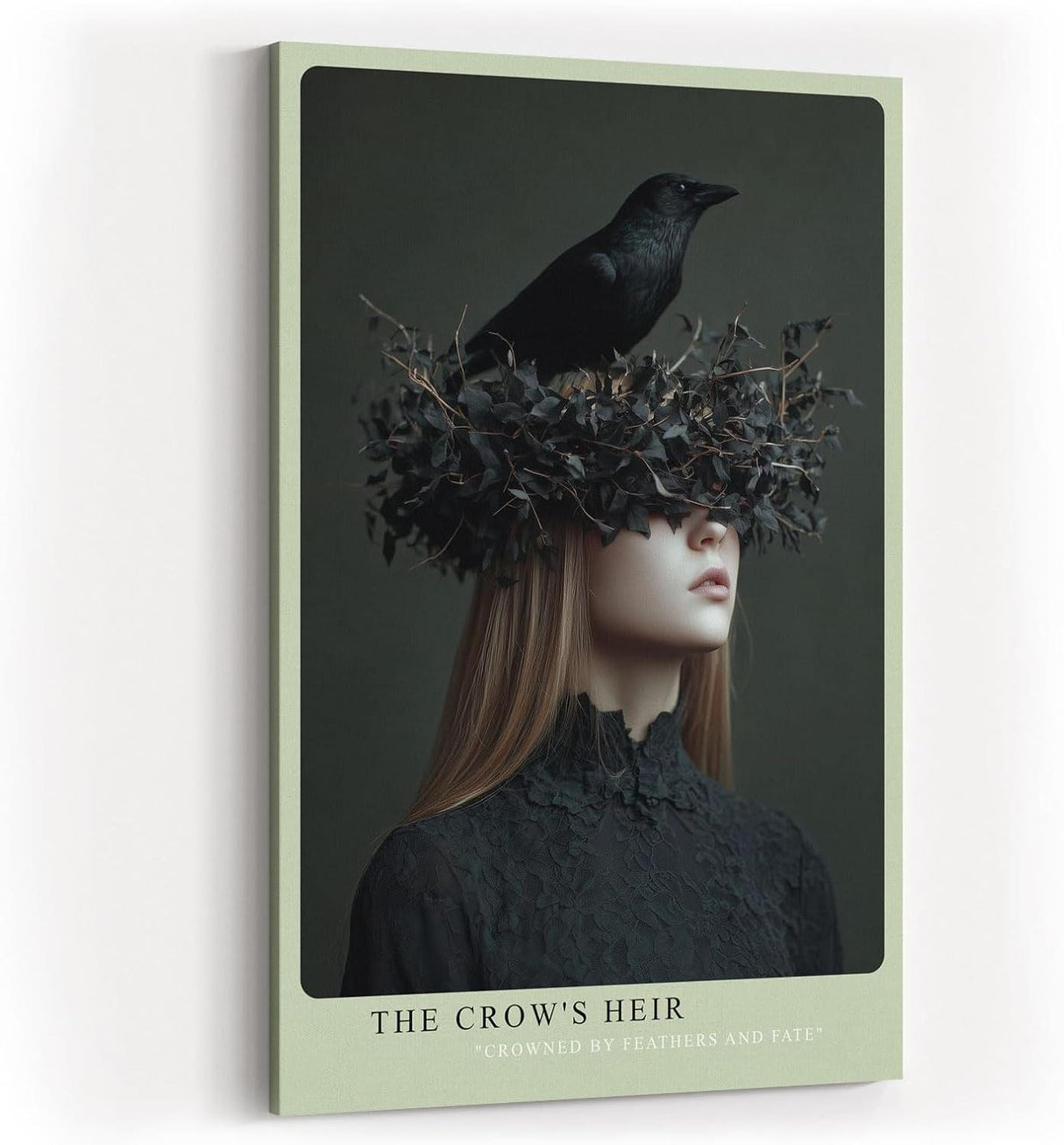 Paul Sinus Wandbild in 40x60cm The Crow's Heir – Porträt einer Frau mit Krähenkrone aus Zweigen und Blättern