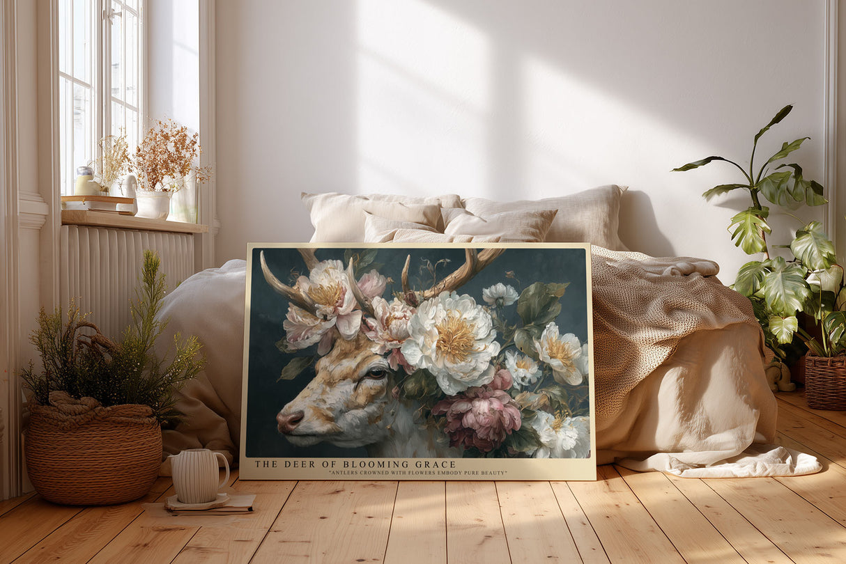 Paul Sinus Wandbild The Deer of Blooming Grace – Ästhetisches Hirschmotiv mit floraler Eleganz, Symbol für Anmut und Naturverbundenheit