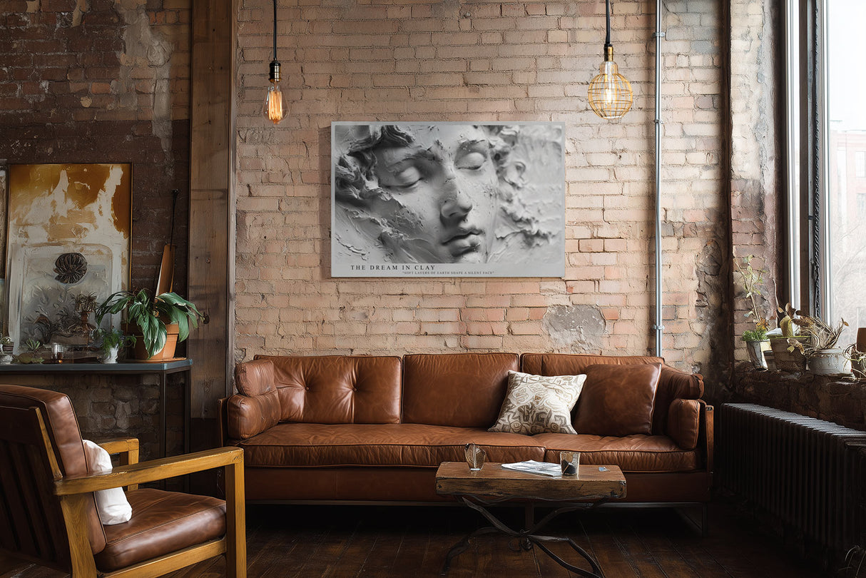 Paul Sinus Wandbild The Dream in Clay – skulpturales Gesicht in Ton symbolisiert Stille, Form und die Schönheit handwerklicher Kunst