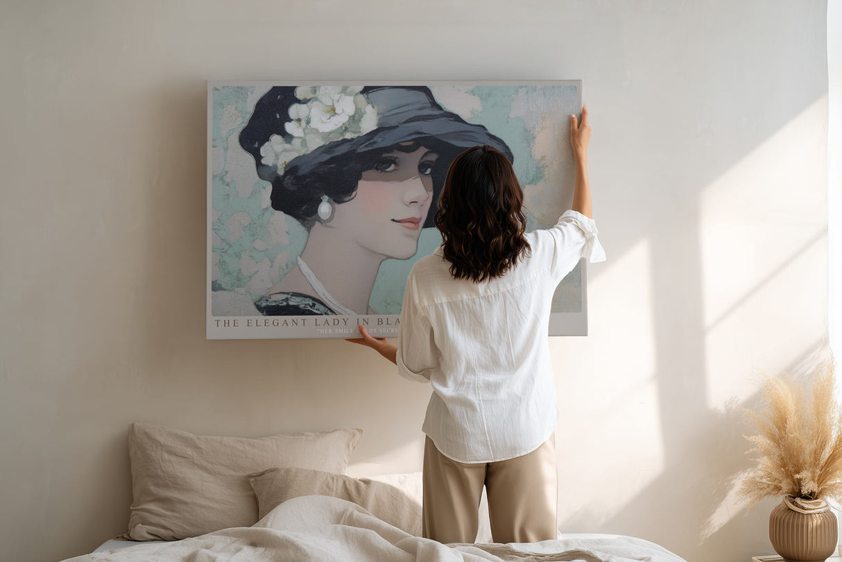 Paul Sinus Wandbild The Elegant Lady in Black Hat Her Smile Holds Secrets of Timeless Beauty