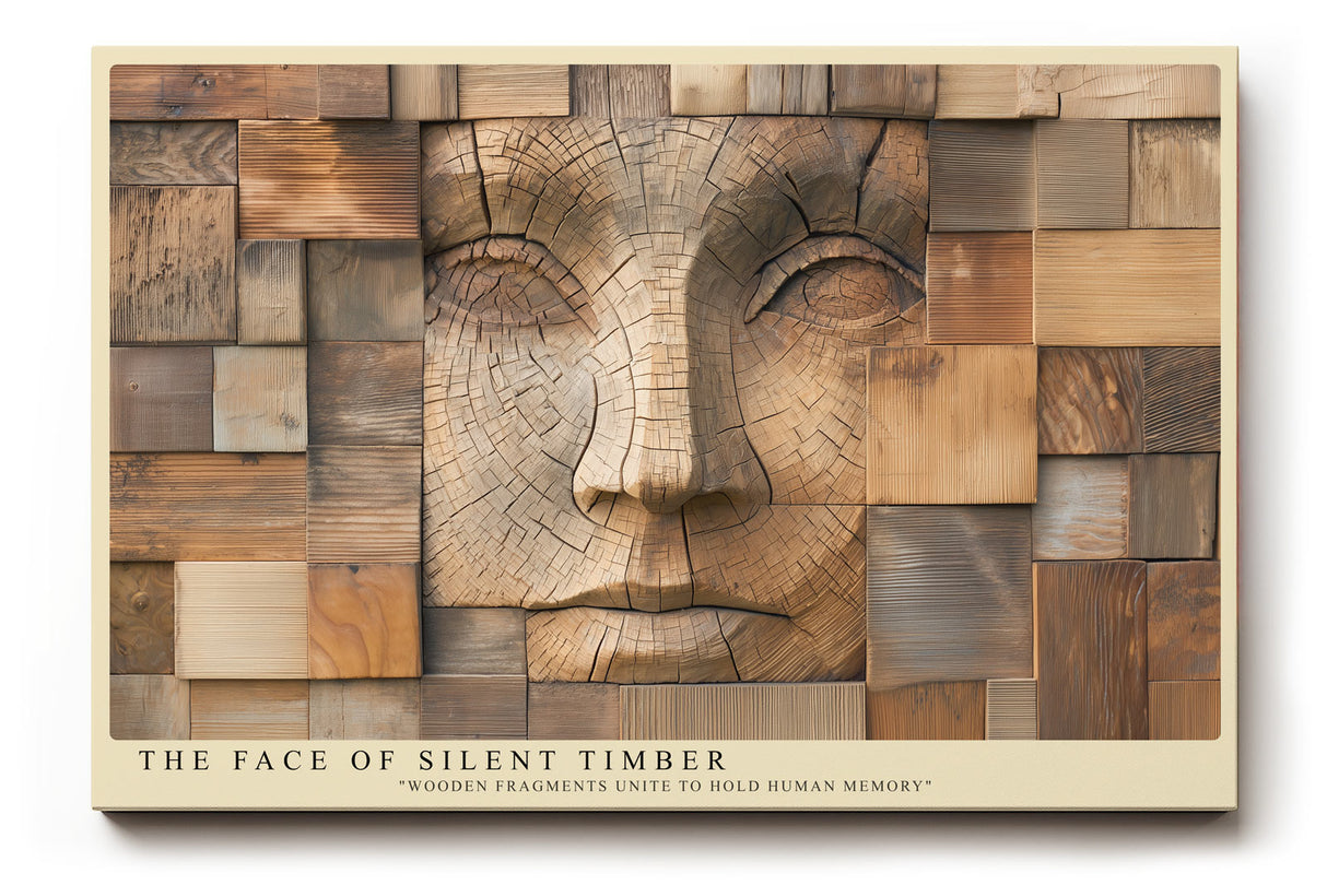 Paul Sinus Wandbild The Face of Silent Timber Wood Sculpture Human Expression in Natural Texture