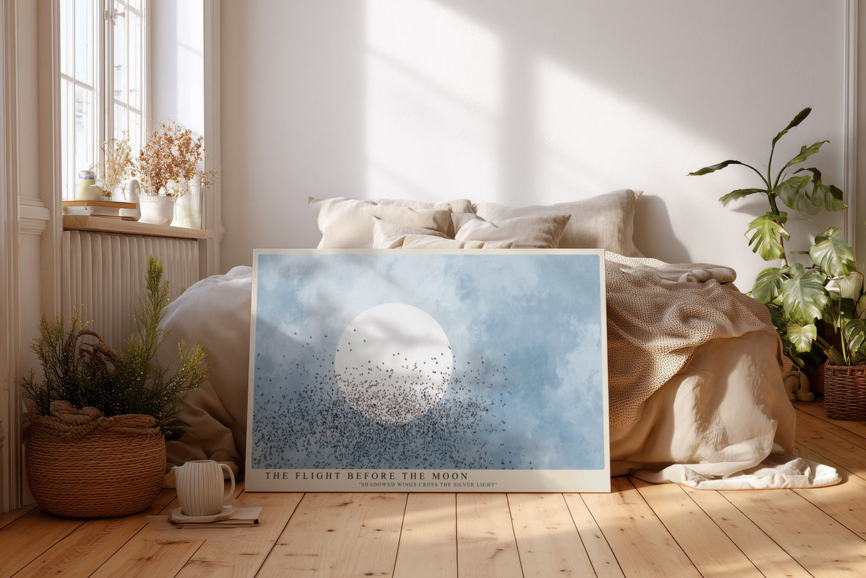 Paul Sinus Wandbild The Flight Before the Moon – Poetische Nachtszene in sanften Blautönen und eleganter Komposition