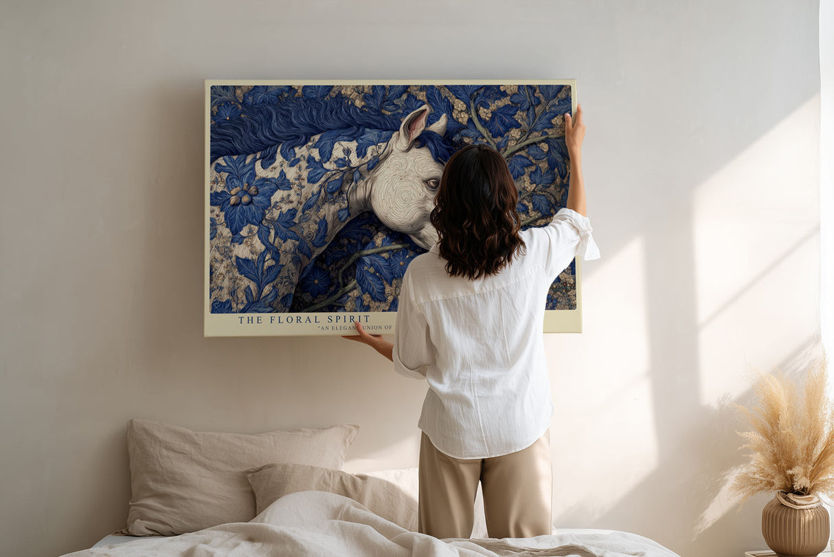 Paul Sinus Wandbild The Floral Spirit Elegant Horse in Blue Botanical Harmony
