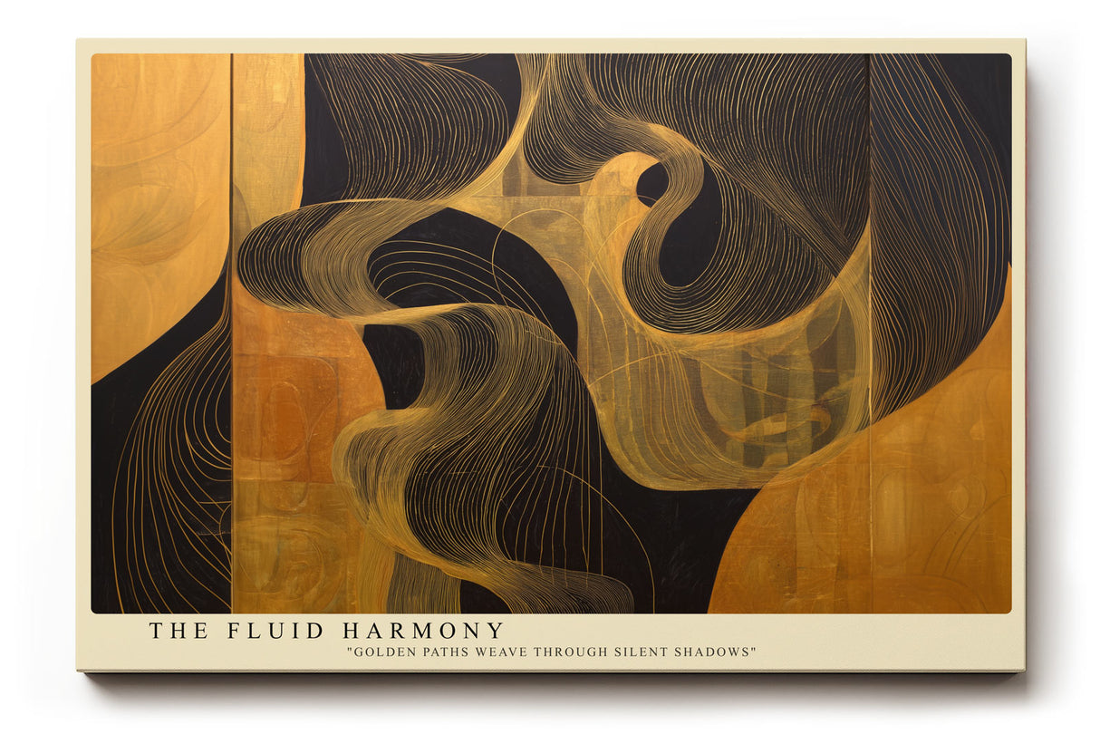 Paul Sinus Wandbild The Fluid Harmony – Abstrakte Linienkomposition in Gold und Schwarz, Symbol für Bewegung, Energie und Ausgeglichenheit