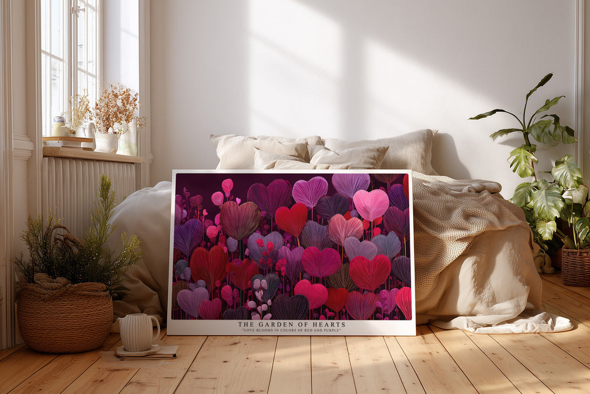 Paul Sinus Wandbild The Garden of Hearts – abstrakte Herzblumen in Rot- und Violetttönen symbolisieren Liebe, Leidenschaft und emotionale Tiefe