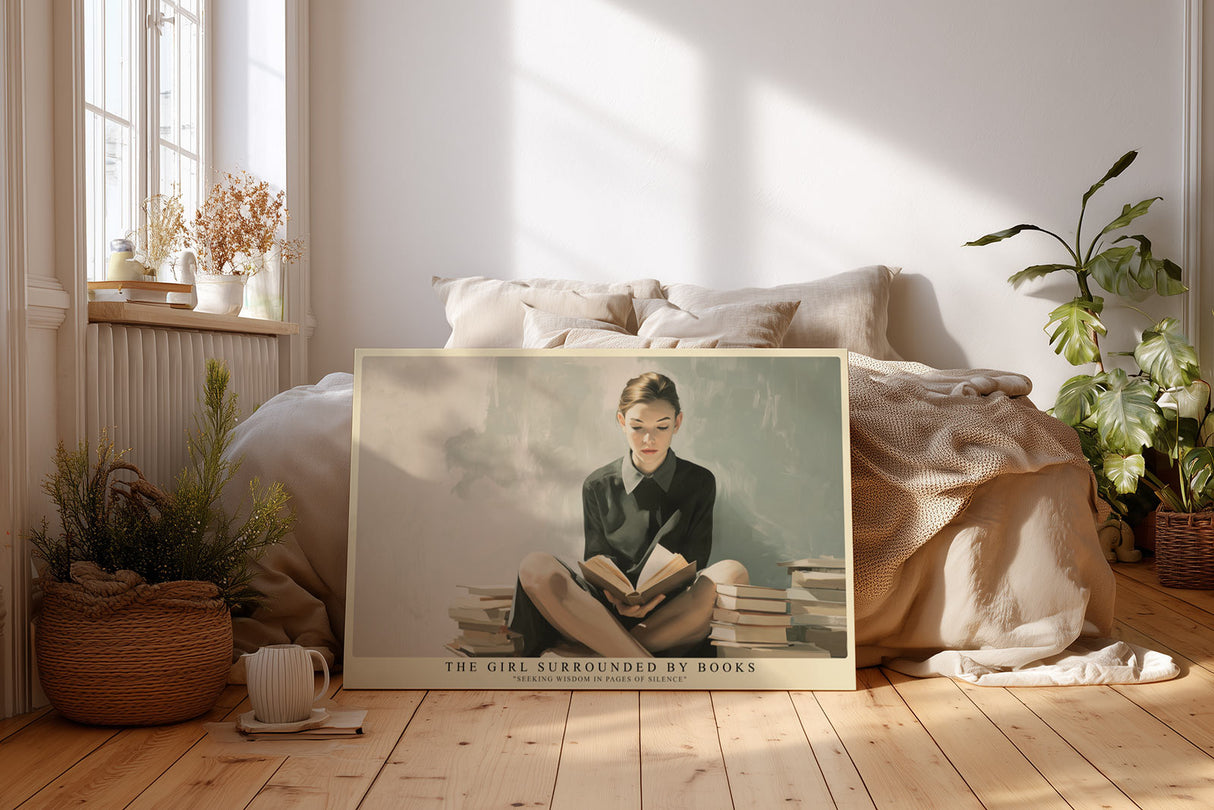 Paul Sinus Wandbild The Girl Surrounded by Books – Stille Weisheit im Raum der Geschichten