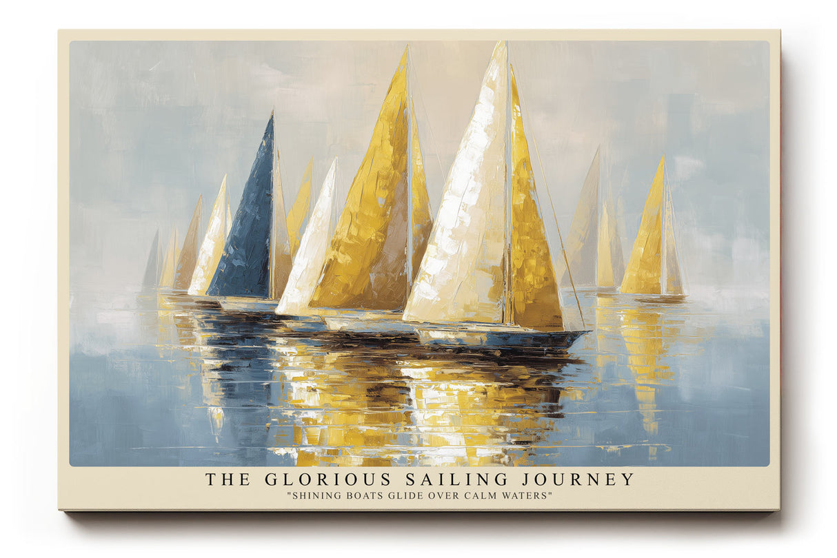 Paul Sinus Wandbild The Glorious Sailing Journey – goldene Segel auf ruhigem Wasser symbolisieren Freiheit, Leichtigkeit und Eleganz des Reisens