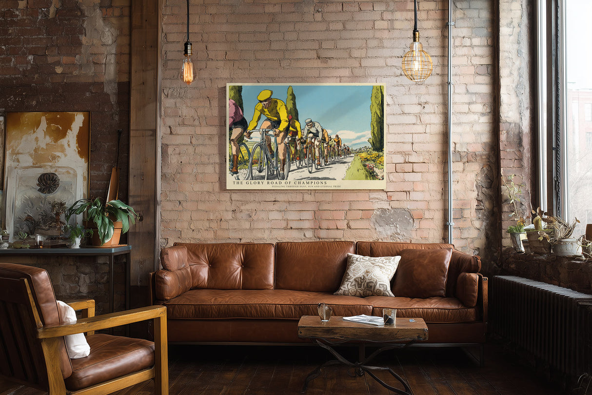 Paul Sinus Wandbild The Glory Road of Champions Vintage Cycling Race under Tuscan Sun
