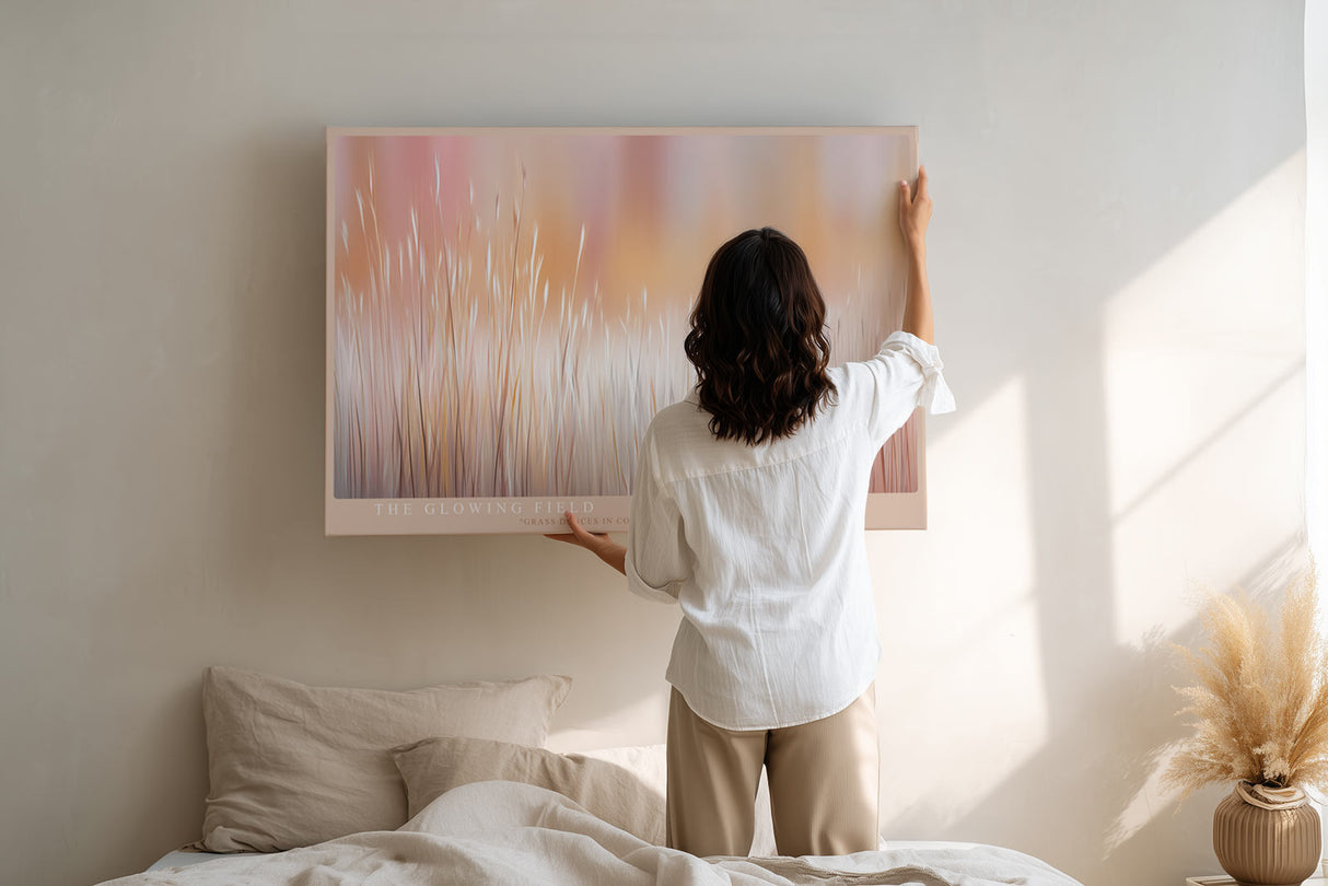 Paul Sinus Wandbild The Glowing Field abstraktes Naturmotiv mit leuchtenden Gräsern in warmen Farbtönen für moderne Wohnräume voller Harmonie und Licht