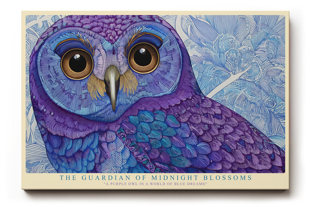 Paul Sinus Wandbild The Guardian of Midnight Blossoms Mystical Owl in Shades of Blue