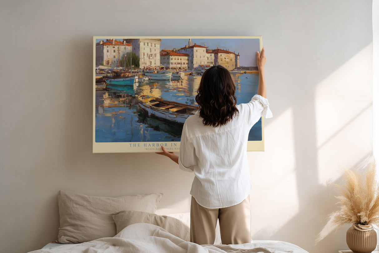 Paul Sinus Wandbild The Harbor in Morning Light – Mediterranes Hafenmotiv im goldenen Morgenlicht, Boote und Reflexionen in malerischer Harmonie