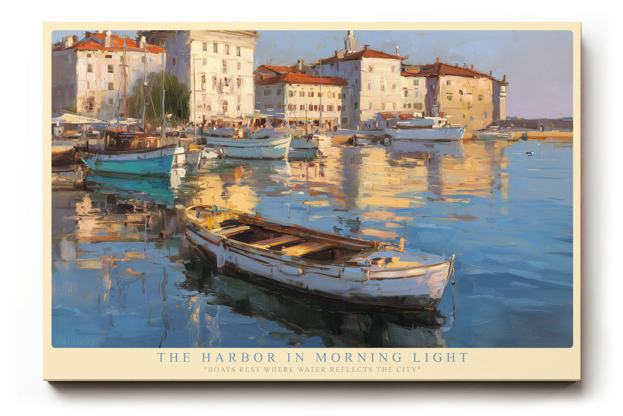 Paul Sinus Wandbild The Harbor in Morning Light – Mediterranes Hafenmotiv im goldenen Morgenlicht, Boote und Reflexionen in malerischer Harmonie