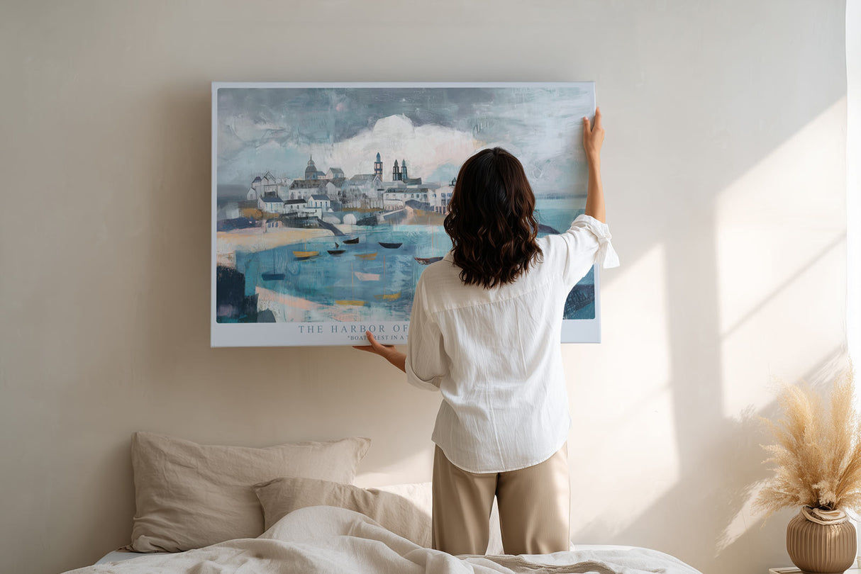 Paul Sinus Wandbild The Harbor of Quiet Colors impressionistisches Hafenmotiv mit sanften Blautönen und ruhiger Atmosphäre