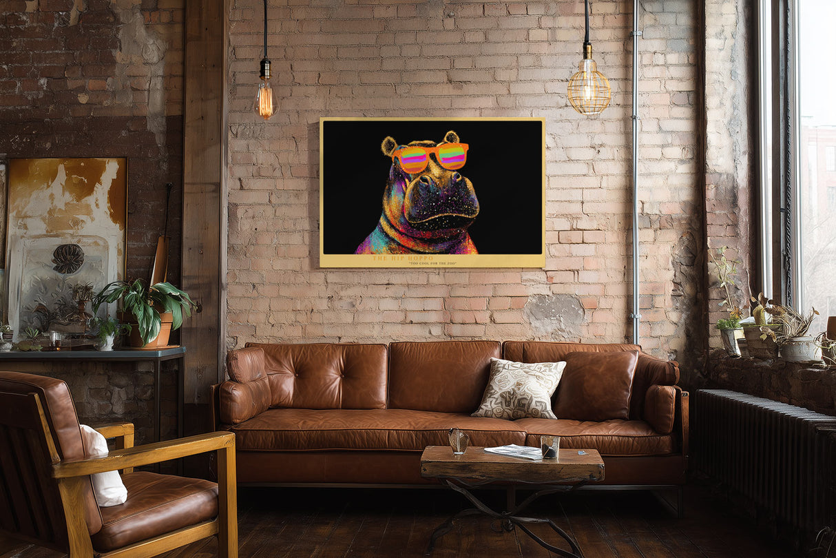 Paul Sinus Wandbild The Hip Hoppo farbenfrohes Tiermotiv mit Nilpferd und Sonnenbrille für moderne Wohnräume voller Witz und Charakter
