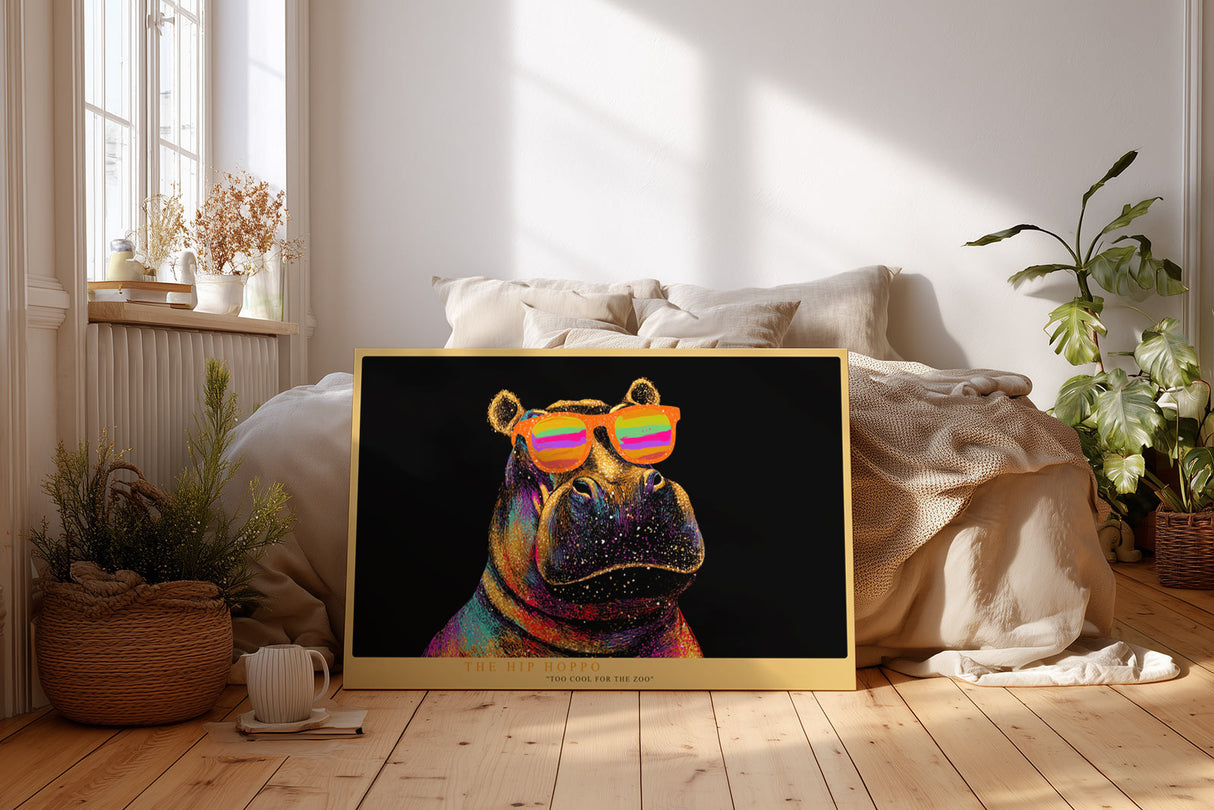 Paul Sinus Wandbild The Hip Hoppo farbenfrohes Tiermotiv mit Nilpferd und Sonnenbrille für moderne Wohnräume voller Witz und Charakter